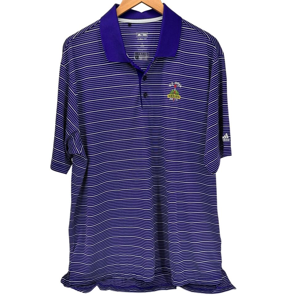 adidas Golf Polo Shirt Mens XL Purple White Stripe US OPEN 2013 MERION Climalite
